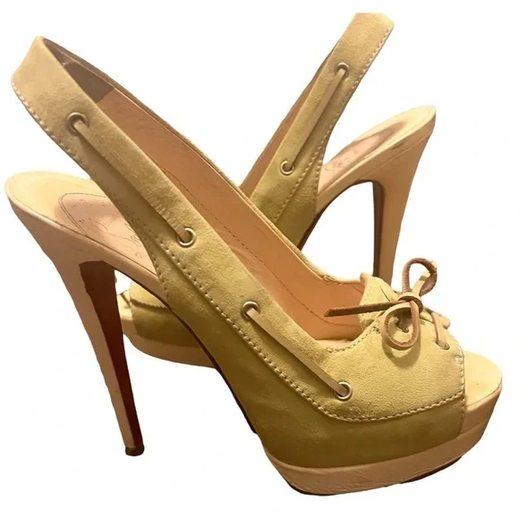 Barely worn Louboutin Jefferson Plato 140 suede/cervo heel toe in yellow sz. 38‌ - Picture 6 of 13